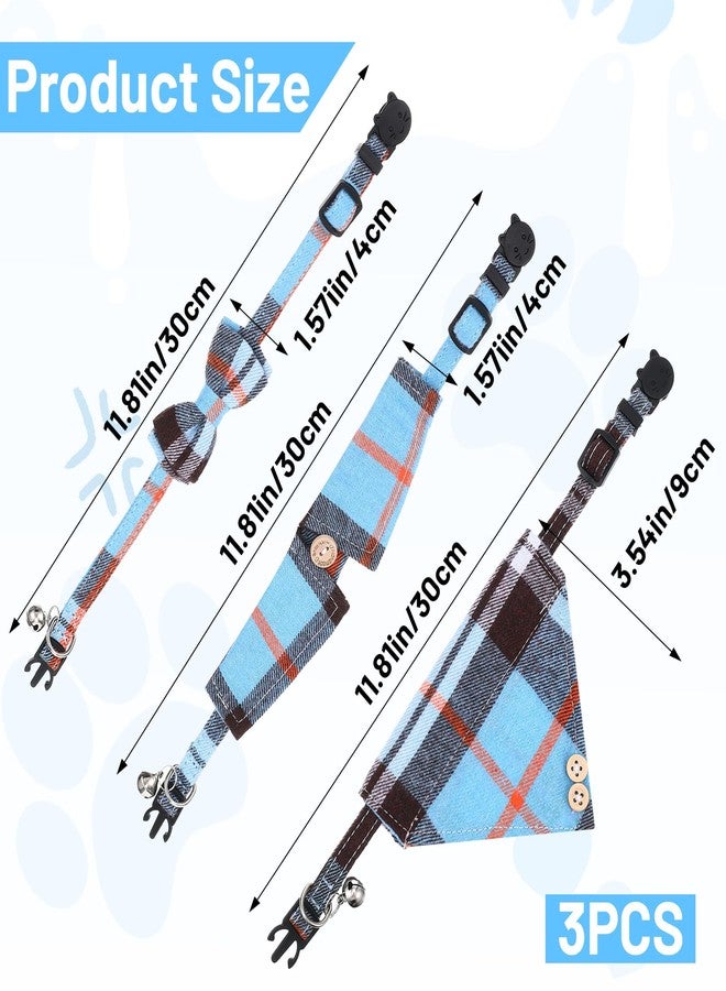 ElevateTech Cat Collars Breakaway with Bow Tie and Bandana, 3 Pcs Blue Plaid Kitten Collar with Bells Mini Cat Bandana Kitten Bow Tie Collar with Safety Buckle, Adjustable for Small Cats Pets - Image 2